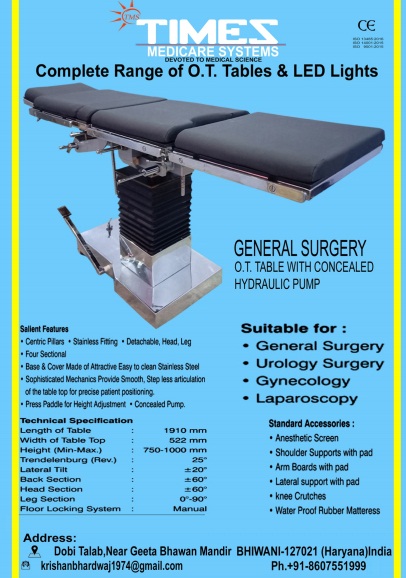 GENERAL SURGERY O.T. TABLE WITH CONCELALED HYDRAULIC PUMP